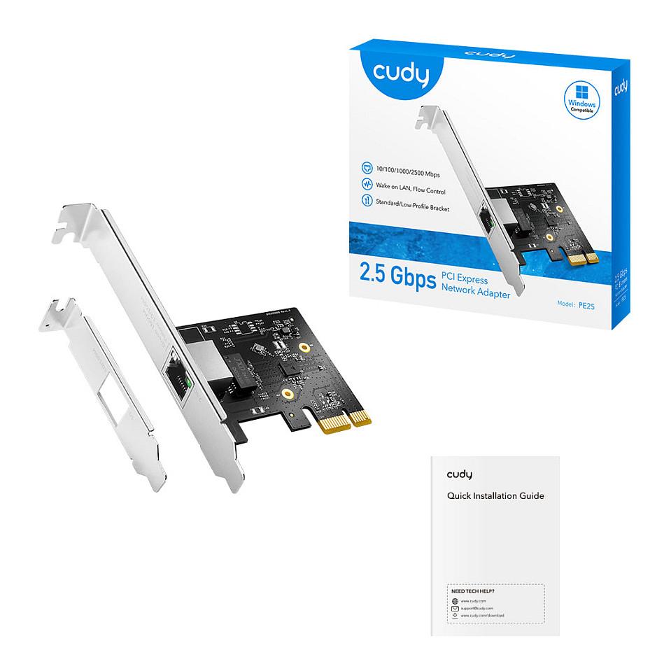 Karta të Rrjetit Cudy PE25 / PCI Express / 1x 2.5 Gigabit LAN RJ45 / 10/100/1000/2500Mbps / Realtek RTL8125 / Low Profile + Full Height - 3