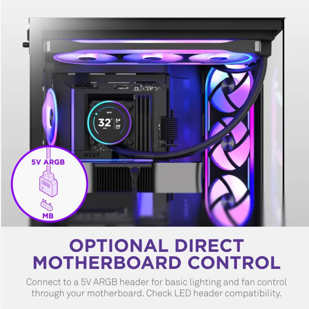 Ftohës për Kasë NZXT F360U Ultra RGB / 3x120mm / 1800 RPM / ARGB PWM – Zezë - 3