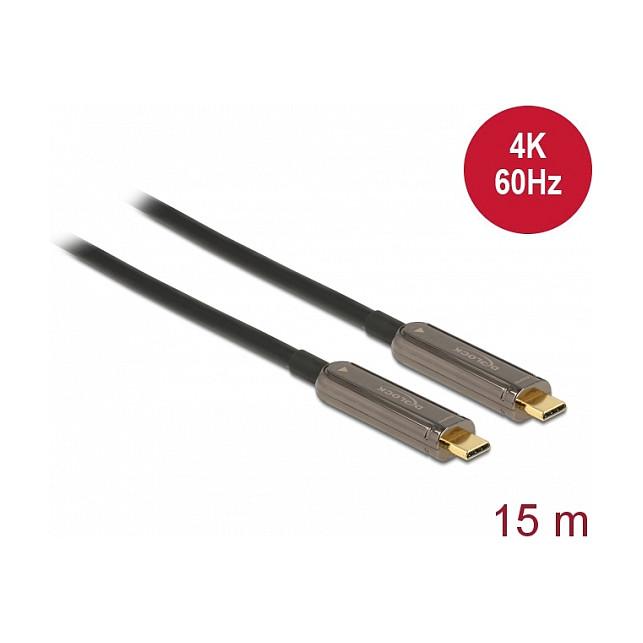 Kabllo USB DeLOCK 84104 / USB-C në USB-C / 15m / DisplayPort 1.2 / 4K 60Hz / Optik Aktiv - Zezë - 2