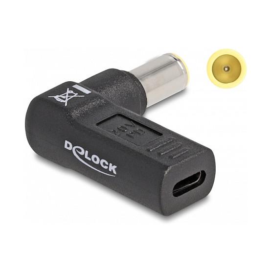Adapter Karikimi DeLOCK 60012 / USB Type-C Femër në IBM 7.9 × 5.5 mm Mashkull / 90° / 20 V / 3 A - Zezë
