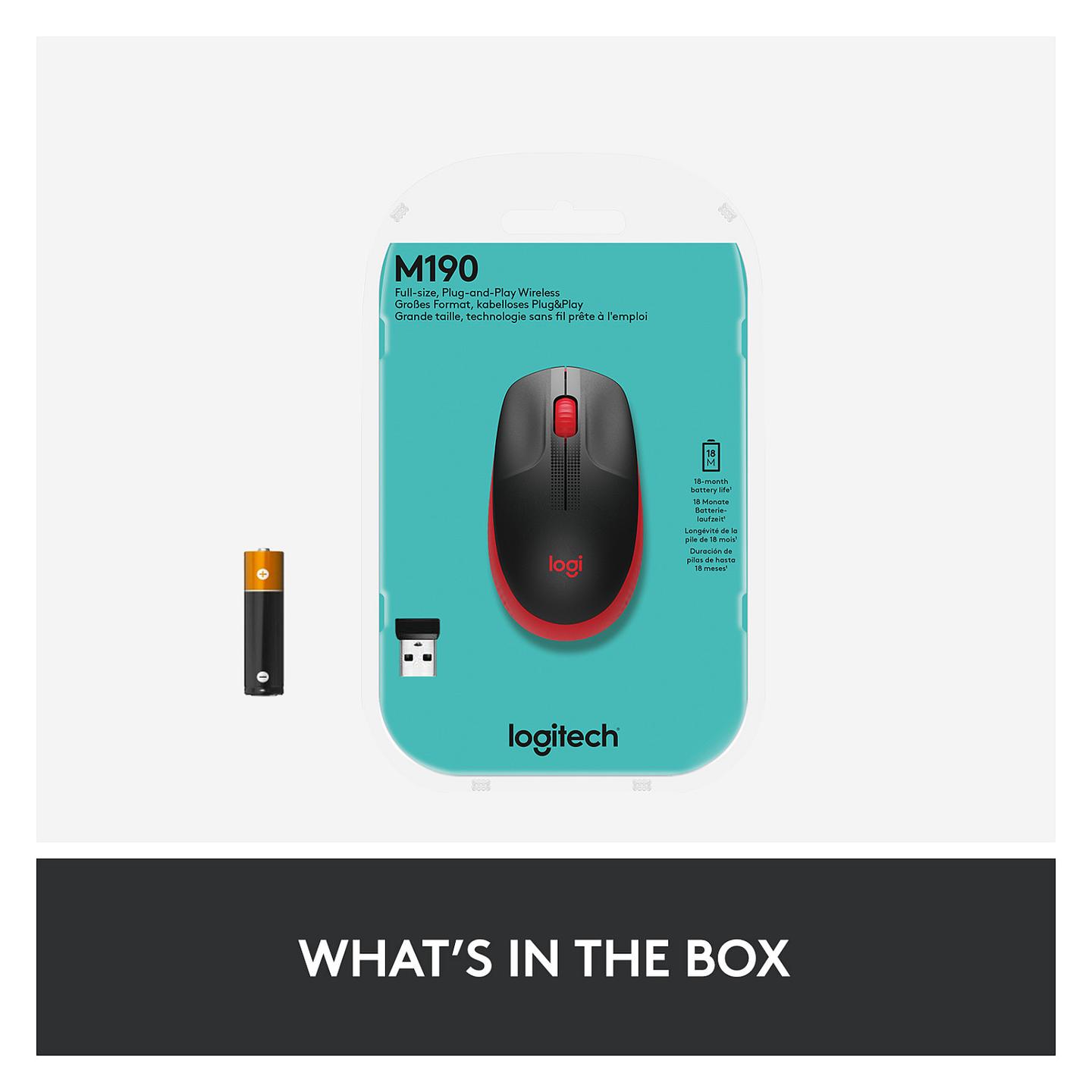Maus pa kabllo Logitech M190 / Wireless 2.4GHz / Optik / 1000 DPI / 3 Butona / Nano USB Receiver - Kuqe/Zezë - 12