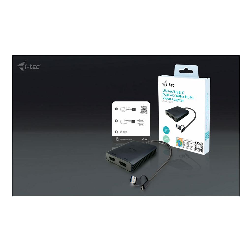 Adapter Video i-tec CADUAL4KHDMI, USB-A/USB-C, 2x HDMI, 4K 60Hz, DisplayLink - Zezë - 3