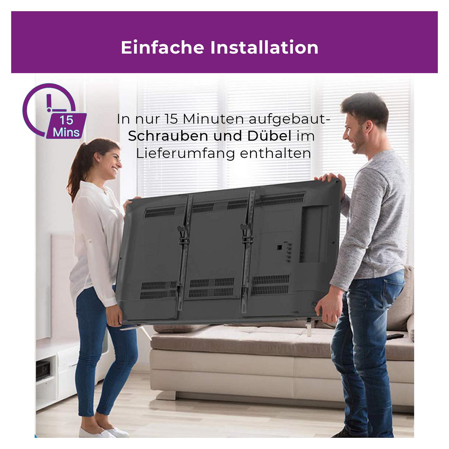 Mbajtëse për TV Ultron WM100 / 23"-56" / 30kg / VESA 75x75-400x400 / Inklinim 15° / Muri - Zezë - 6