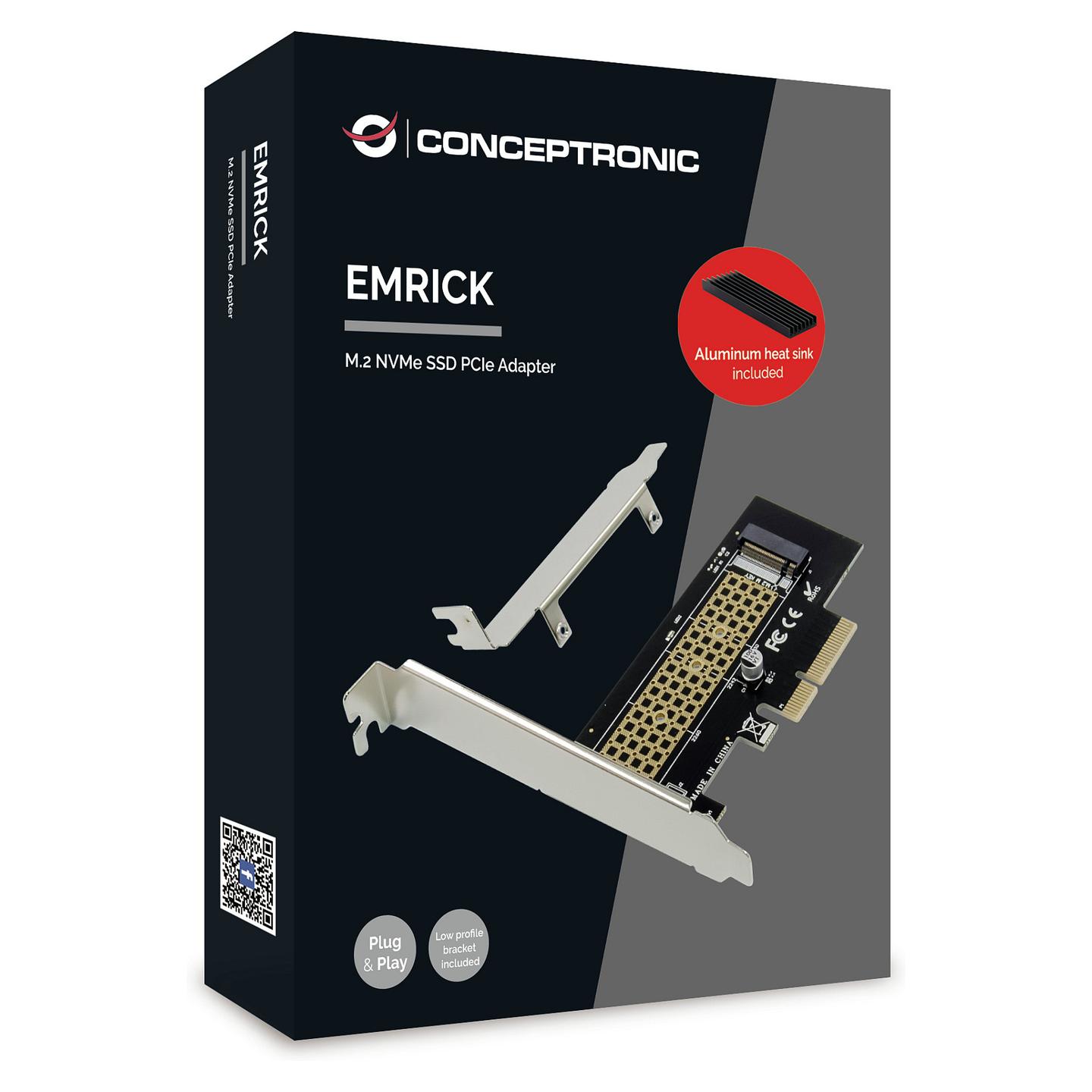 Kartë Zgjerimi Conceptronic EMRICK05BS, PCI Express 3.0 x4, 1x M.2 NVMe, M-Key + B+M-Key - Zezë - 4