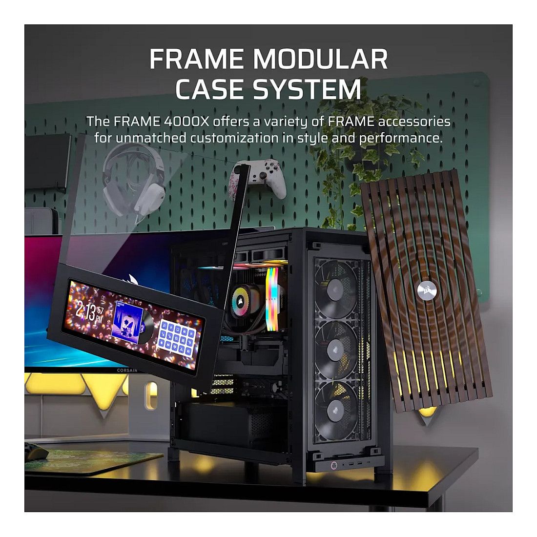 Kasë PC Corsair FRAME 4000X RS / Mid Tower / E-ATX / 3x 120mm + 1x 120mm RS Fan / Tempered Glass / RGB Front / 360mm Radiator - Zezë - 8