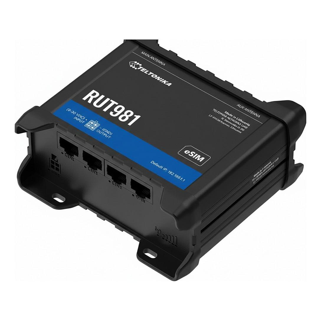 Teltonika, RUT981, Ruter Industrial, Wi-Fi 4, N300, 2.4GHz, 1× WAN + 3× LAN Fast Ethernet 10/100 Mbps, Dual SIM + eSIM, WAN Failover, Load Balancing – Zezë