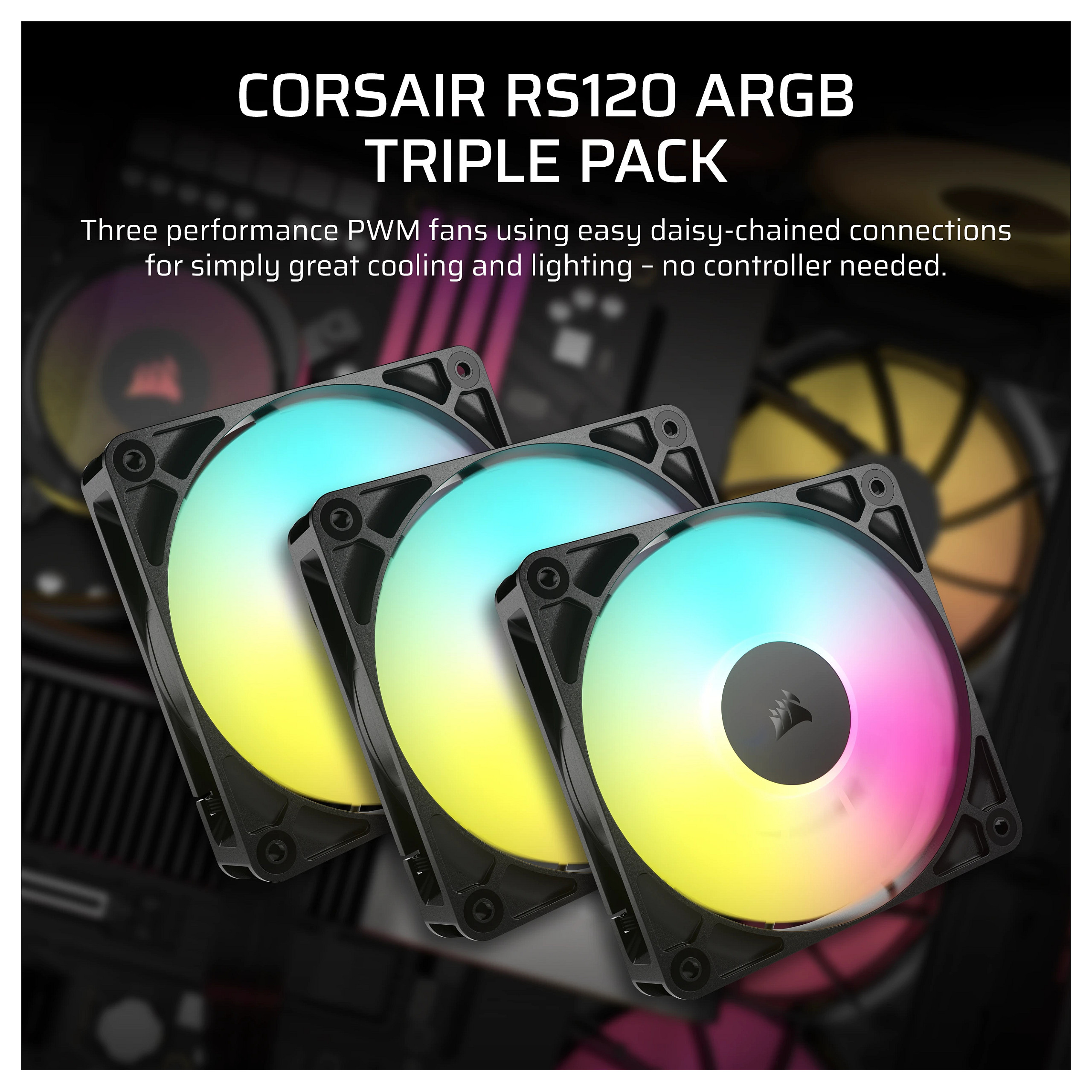 Ftohës për Kasë Corsair RS120 ARGB / 120mm / 420-2100 RPM / 3-Pack – Zezë - 6