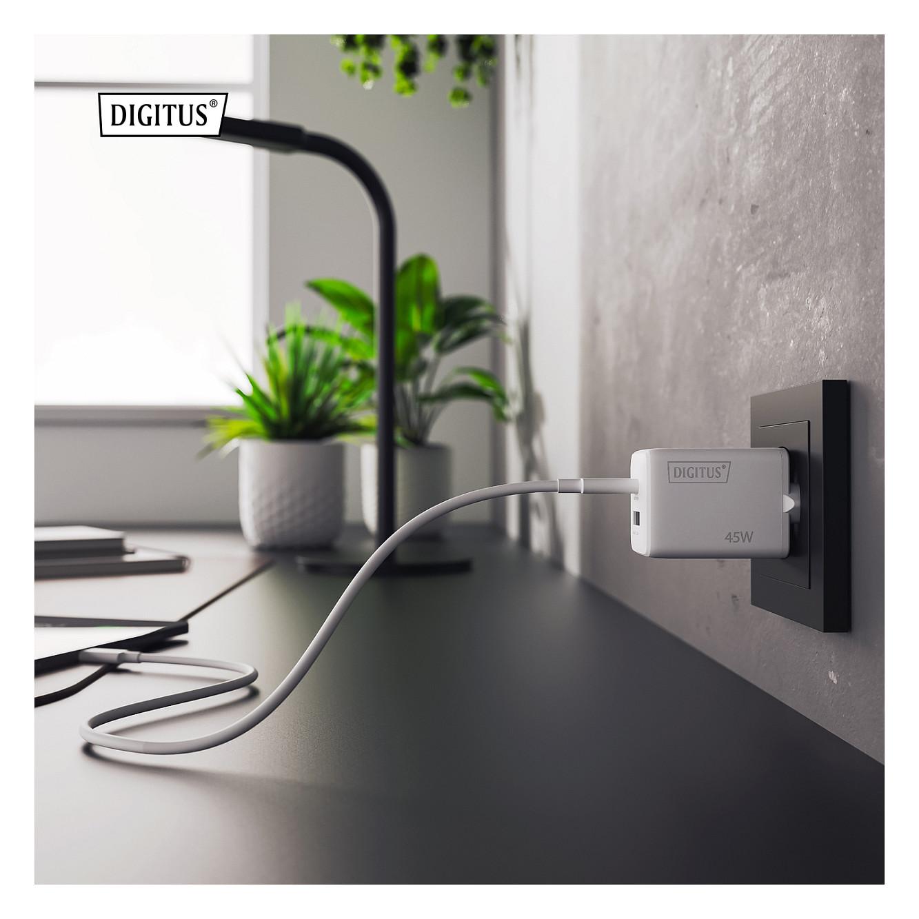 Adapter Digitus DA-10302 / 45W / GaN / 1x USB-C + 1x USB-A / Fast Charging - Bardhë - 4