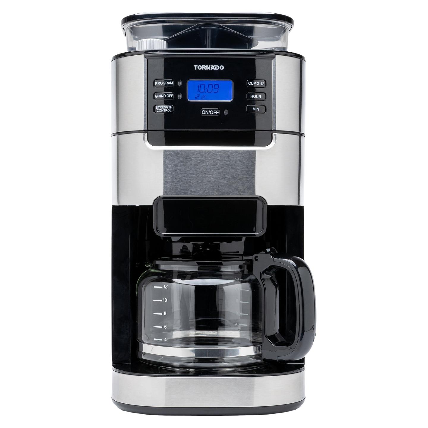 Aparat për Kafe me Filtër TORNADO TCM-1025A-GS, Mulli Konik, 1050 W, Rezervuar 1.5 L, 12 Filxhanë – Zezë/Argjend - 13