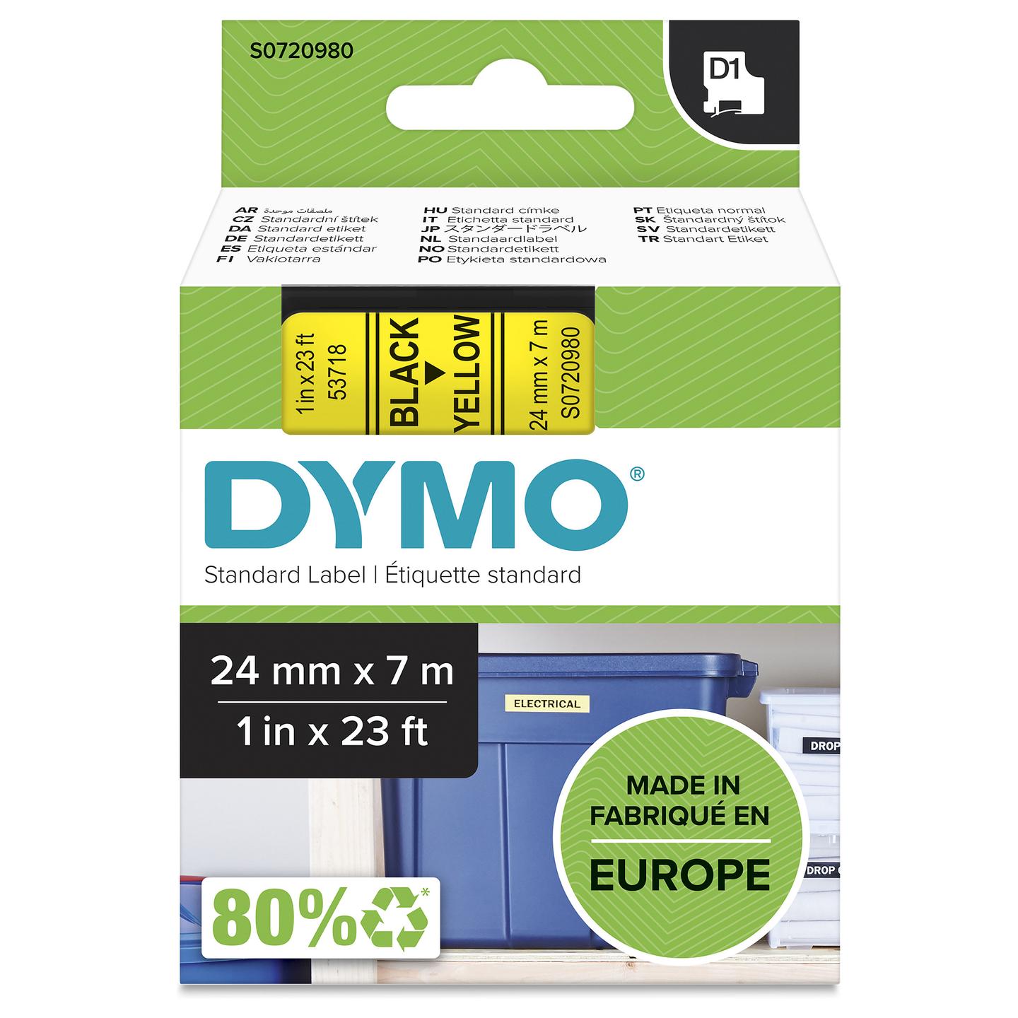 Etiketa për Printer Dymo D1 / 24 mm × 7 m / S0720980 / Tekst i Zi - Verdhë - 2