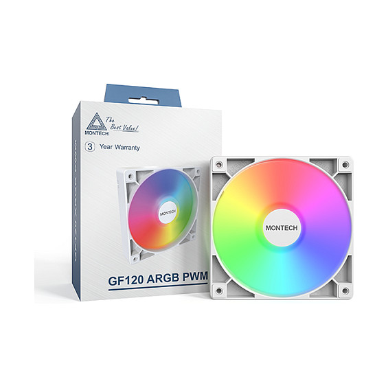 Ftohës për Kasë Montech GF120 PWM ARGB / 120mm / 800-1600 RPM / 66.3 CFM / 1.55 mmH₂O / 25.5 dBA / PWM / 5V ARGB – Bardhë - 3