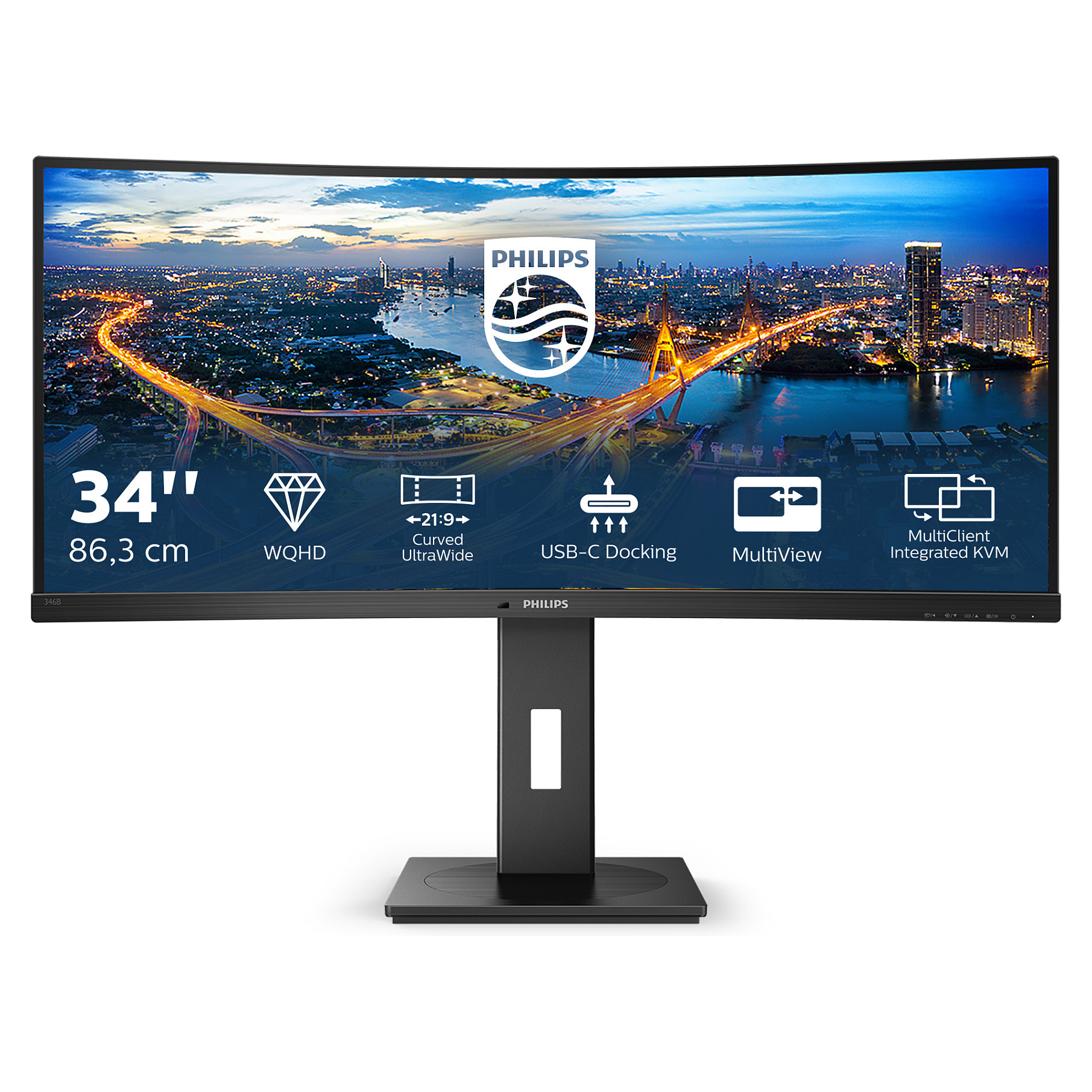 Monitor Philips B Line 346B1C/00 / 34" / UltraWide WQHD VA Curved / 100Hz / 4ms / USB-C+HDMI+DP+USB - Zezë - 3