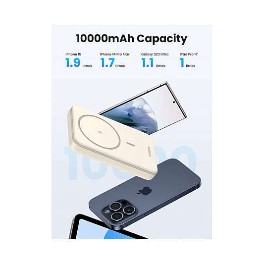 Powerbank Magnetik / 10000mAh / MagSafe / Wireless 15W / USB-C – Krem - 3