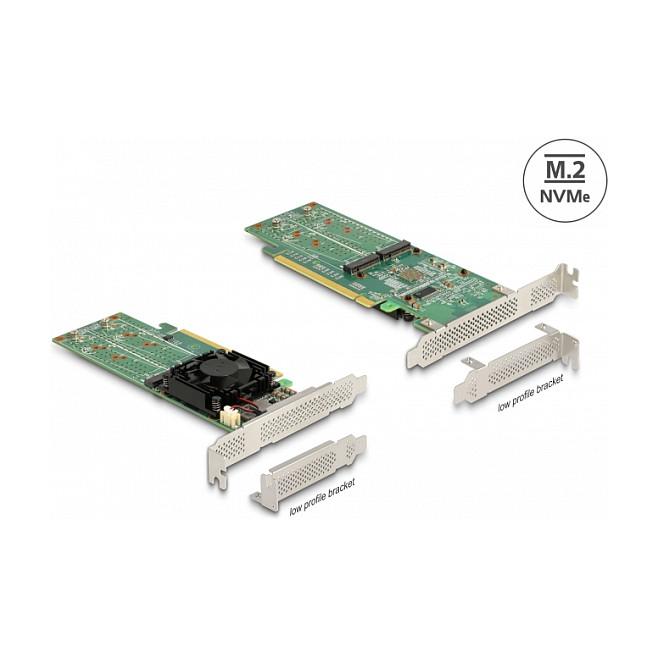 Kartë Zgjerimi Delock 90078, PCI Express 3.0 x16, 4x M.2 NVMe Key M, 2242/2260/2280, deri në 32Gbps, Broadcom PEX8747, Low Profile