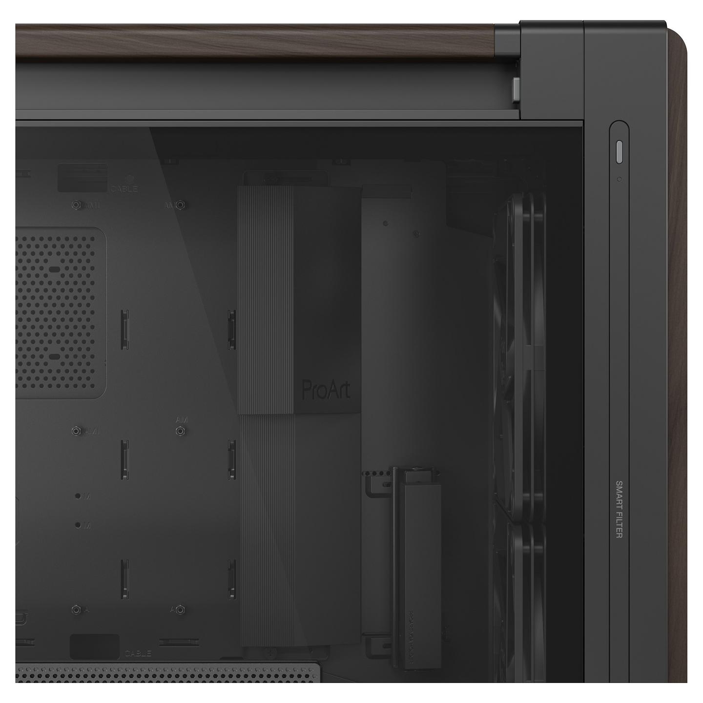 Kasë ASUS ProArt PA602 Wood Edition, Midi Tower, E-ATX, ATX, 3x Ventilatorë, USB Type-C, Tempered Glass - Zezë - 13