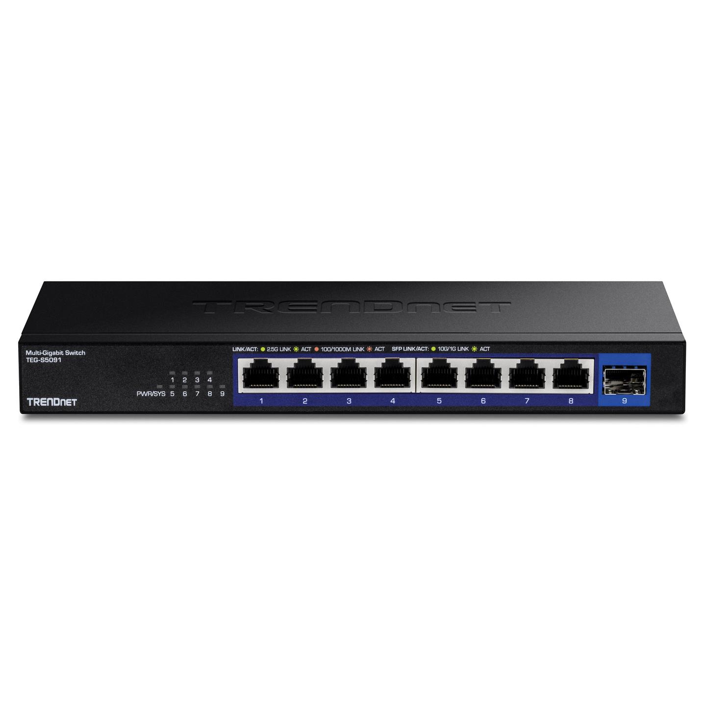 Switch TRENDnet TEG-S5091, 8 porta 2.5G RJ45, 1 portë SFP+ 10G, Switching Capacity 60Gbps, Unmanaged, pa ventilator - Zezë - 2