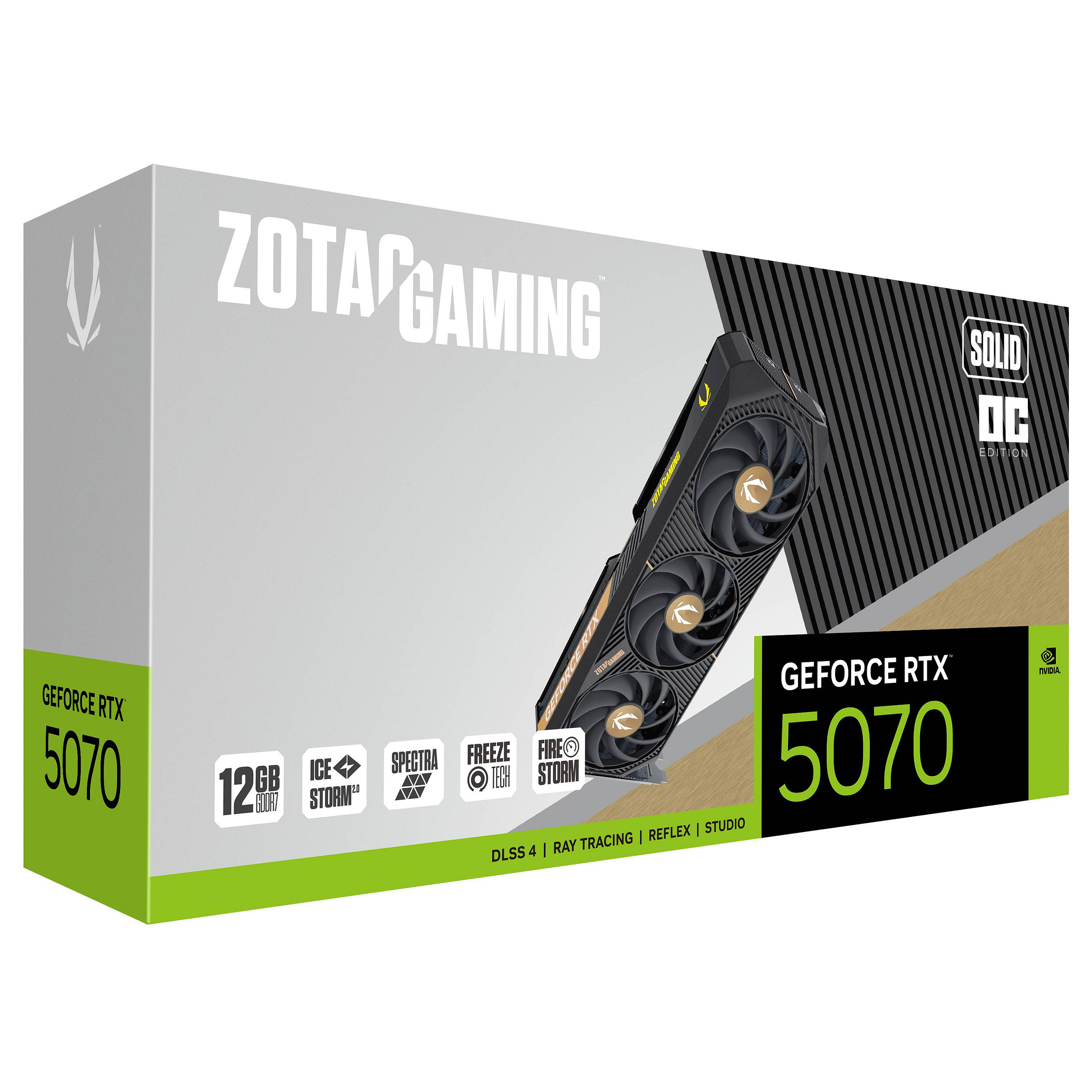 Kartë Grafike NVIDIA GeForce RTX 5070 / 12GB / Zotac GAMING SOLID OC / GDDR7 / 3 Fan - Zezë - 7