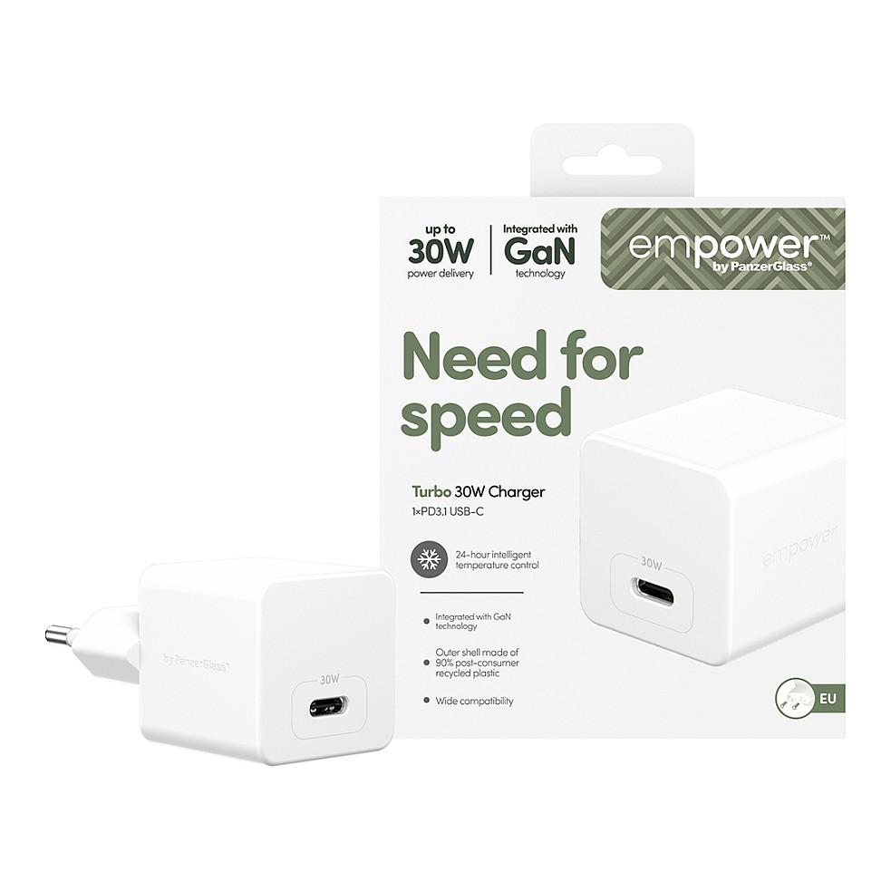 Karikues empower by PanzerGlass Turbo 30W, EM52411, GaN, USB-C, PD 3.1, EU -Bardhë - 2
