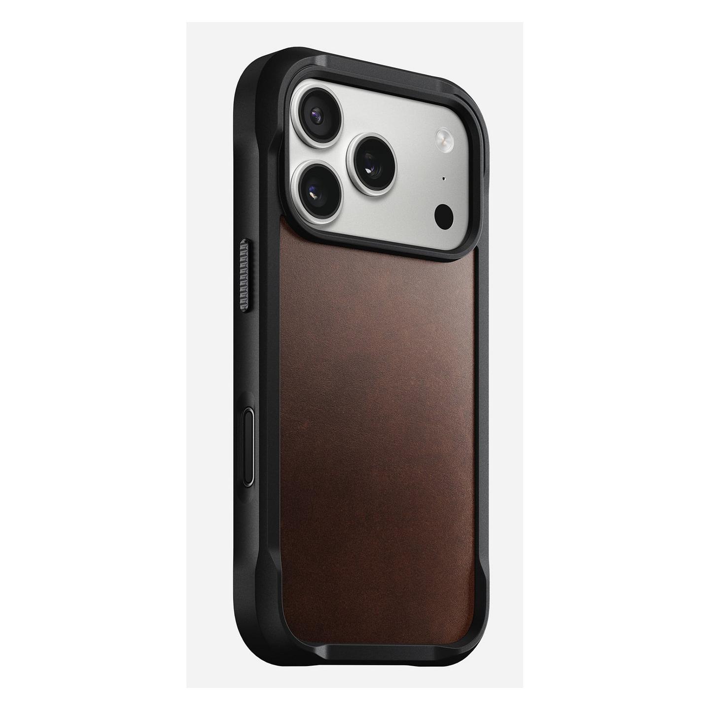 Case për Telefon Nomad Rugged Leather / iPhone 17 Pro 6.3" / Lëkurë Horween / Polikarbonat + TPU / MagSafe + Qi2 / Mbrojtje deri 4.5 m - Kafe - 2