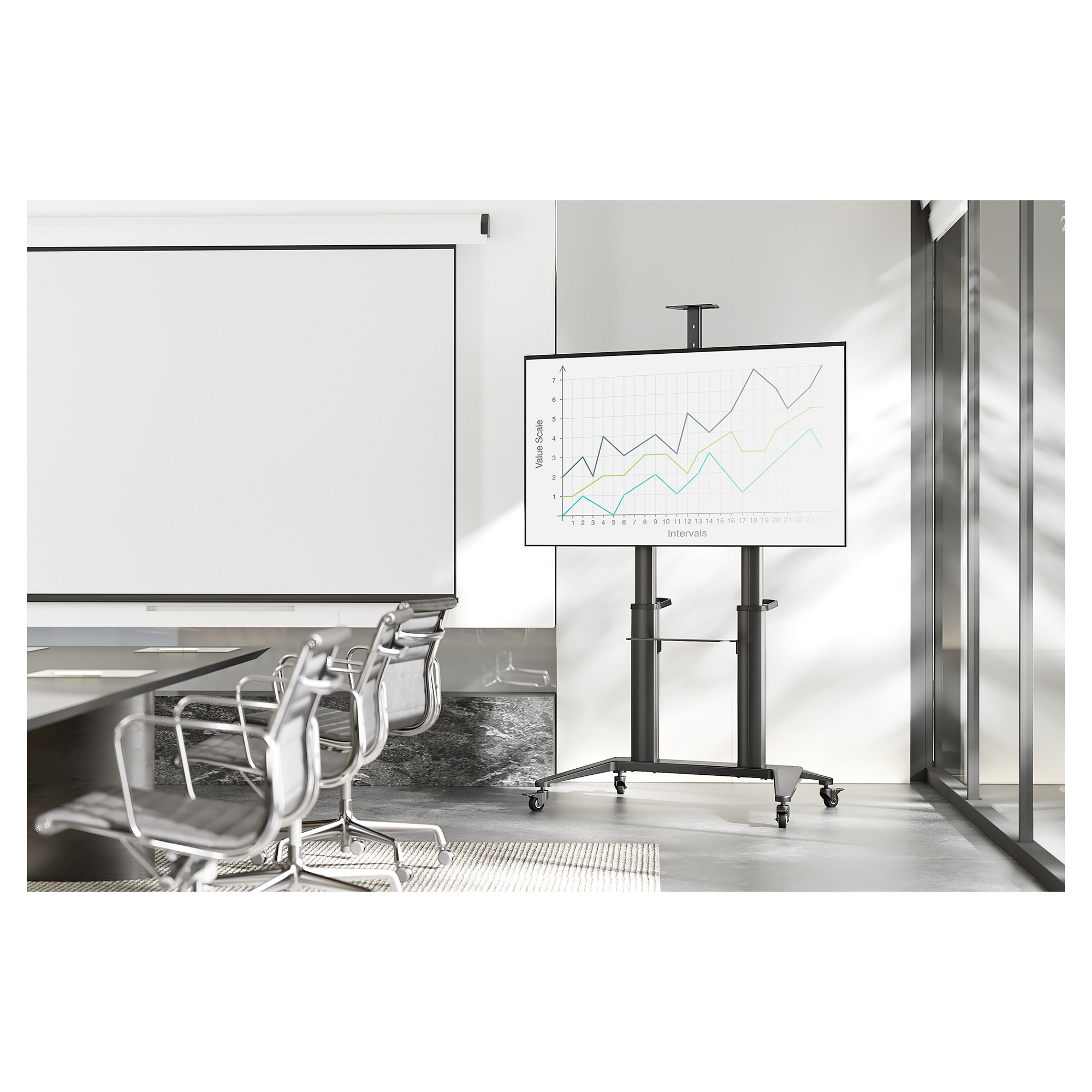 Mbajtëse Mobile për TV Digitus DA-90452 / 70–120" / VESA 200 x 200–1000 x 600 mm / 140 kg - Zezë - 4