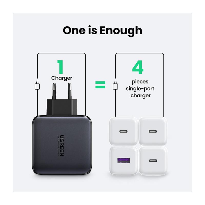 Adapter UGREEN Nexode CD226 / 40747 / 100W / 3x USB-C / USB-A / GaN / PD 3.0 / PPS - Zezë - 8