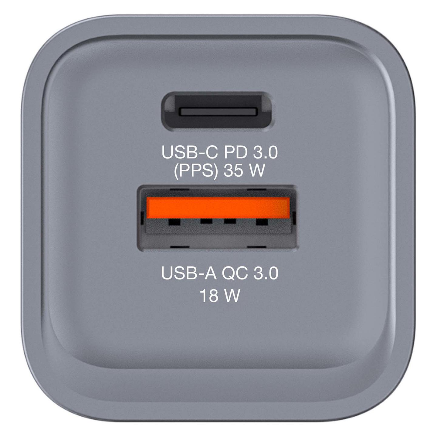 Karikues Verbatim GNC-35, GaN, 35W, USB-C PD 3.0, USB-A QC 3.0, Adapterë EU/UK/US – Gri - 3