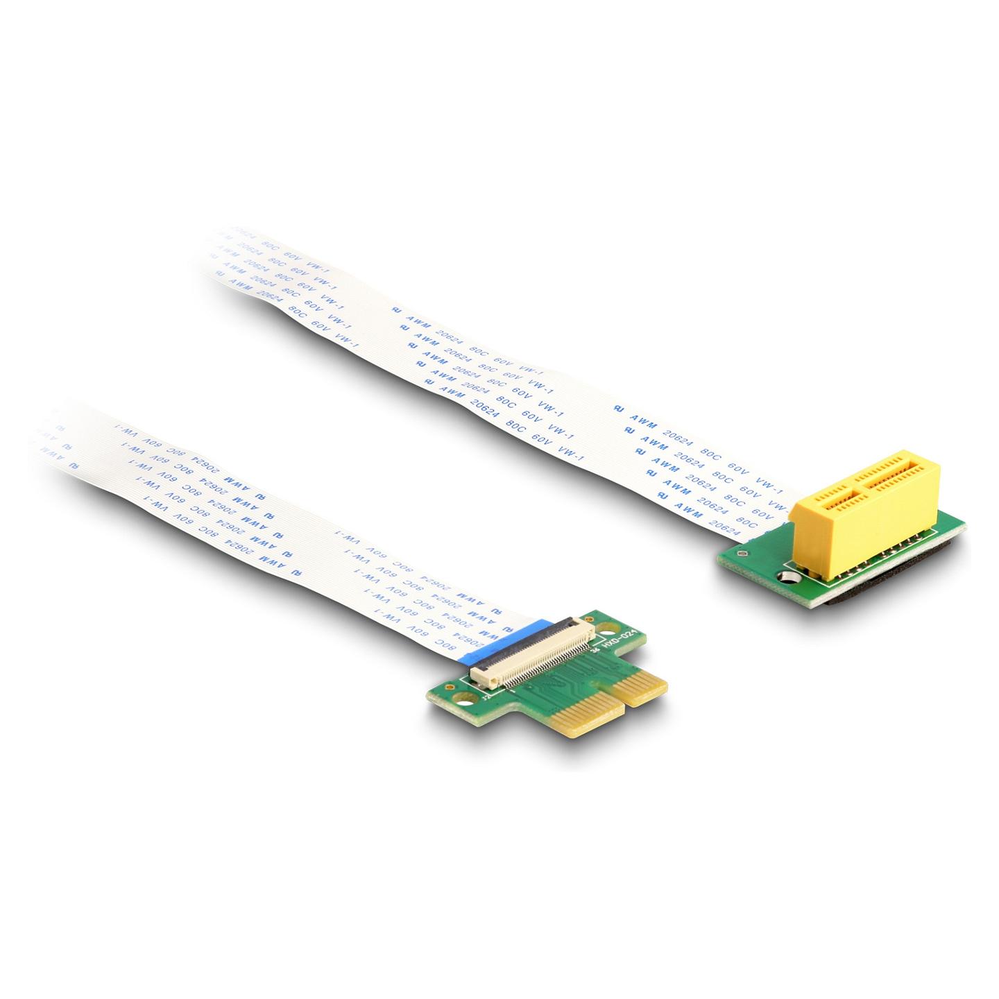 Kartë Riser Delock 88022, PCI Express 3.0 x1 në x1, 90° Djathtas, Kabllo FPC 30cm - Bardhë