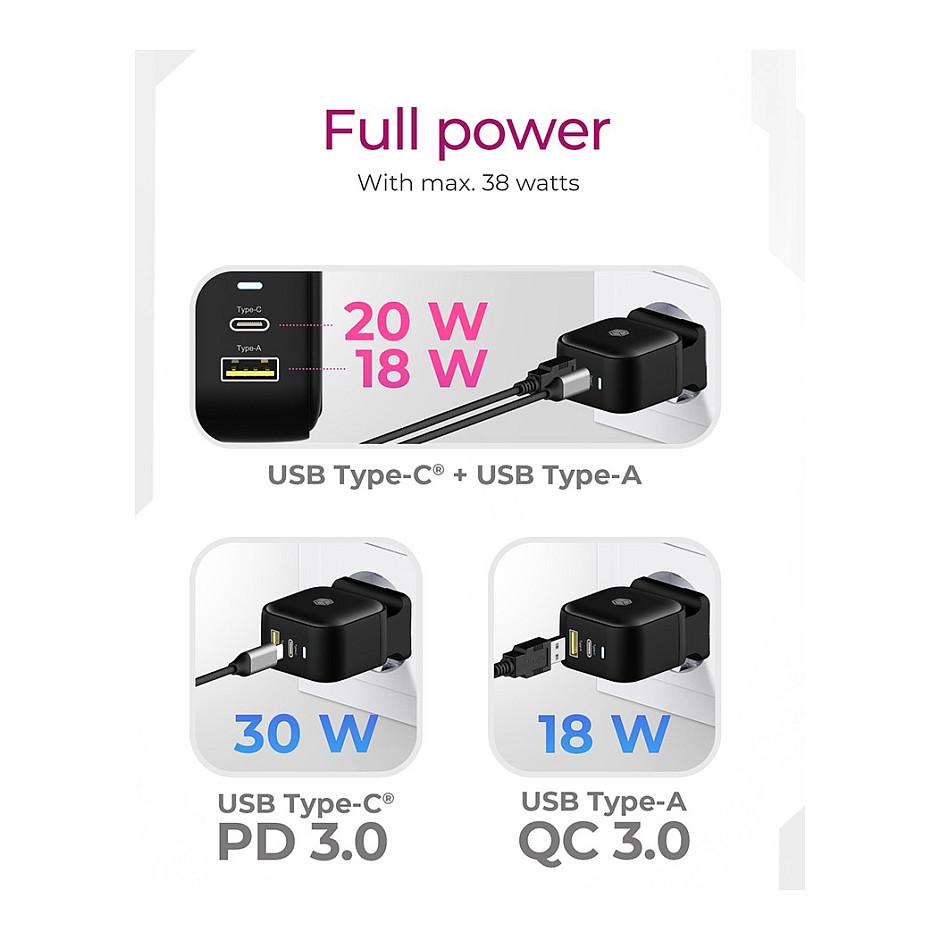 Adapter ICY BOX IB-PS106-PD / 38W / 1x USB-C PD 30W / 1x USB-A QC 3.0 18W / 2-Port / Universal – Zezë - 5