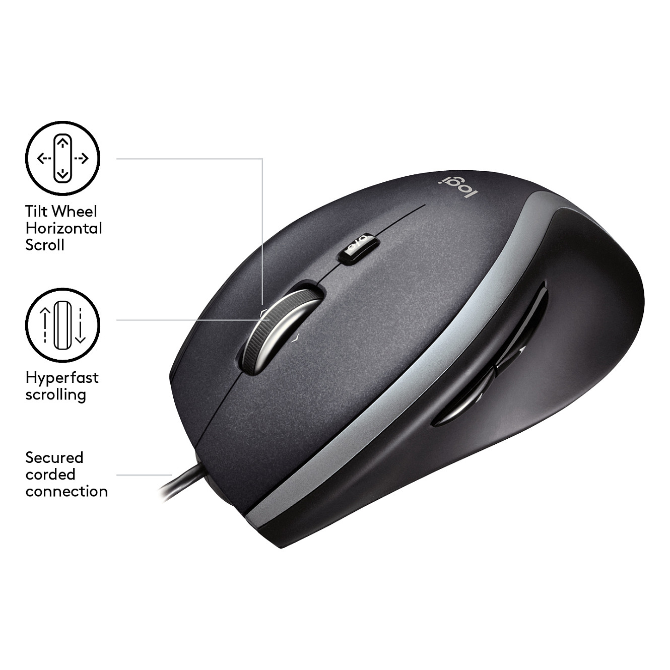Maus me kabllo Logitech M500 / Laser / 1000 DPI / 5 butona / USB - Zezë - 6