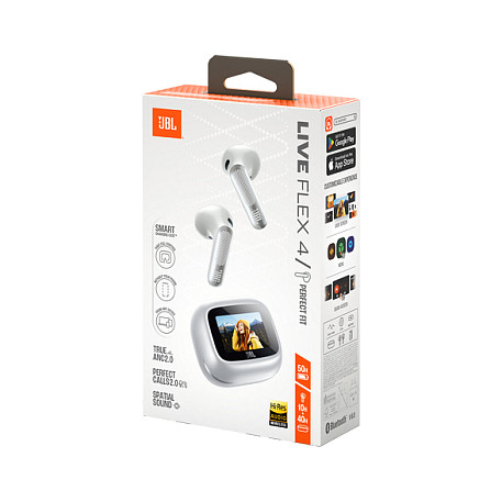 Kufje pa kabllo JBL Live Flex 4 / Bluetooth 6.0 / True Wireless / Noise Cancelling / 50 orë / Smart Charging Case – Argjendtë - 10