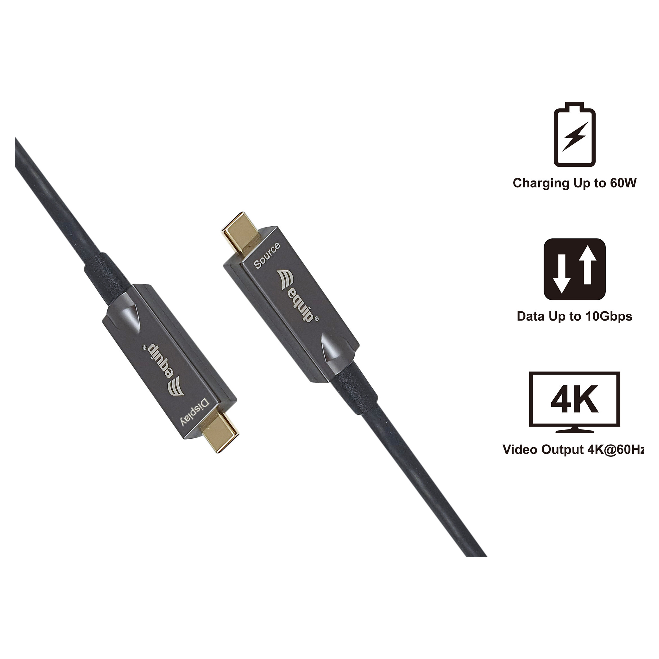 Kabllo USB Equip 119461 / USB-C në USB-C / USB 3.2 Gen 2 / AOC / 5 m - Zezë - 4