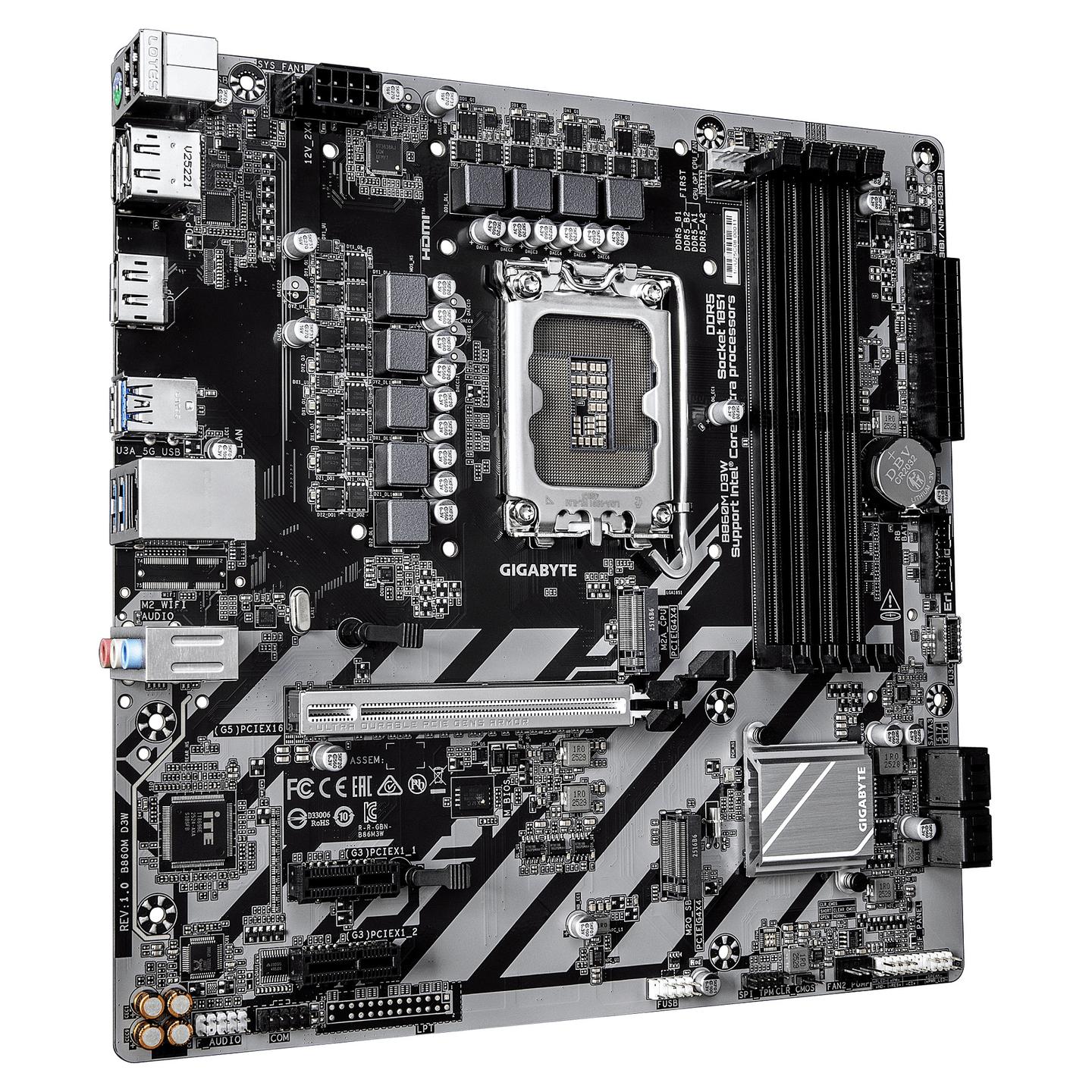 Motherboard GIGABYTE B860M D3W, Intel LGA1851, B860, DDR5, Micro-ATX, PCIe 5.0, 2x M.2, Gigabit LAN - 3
