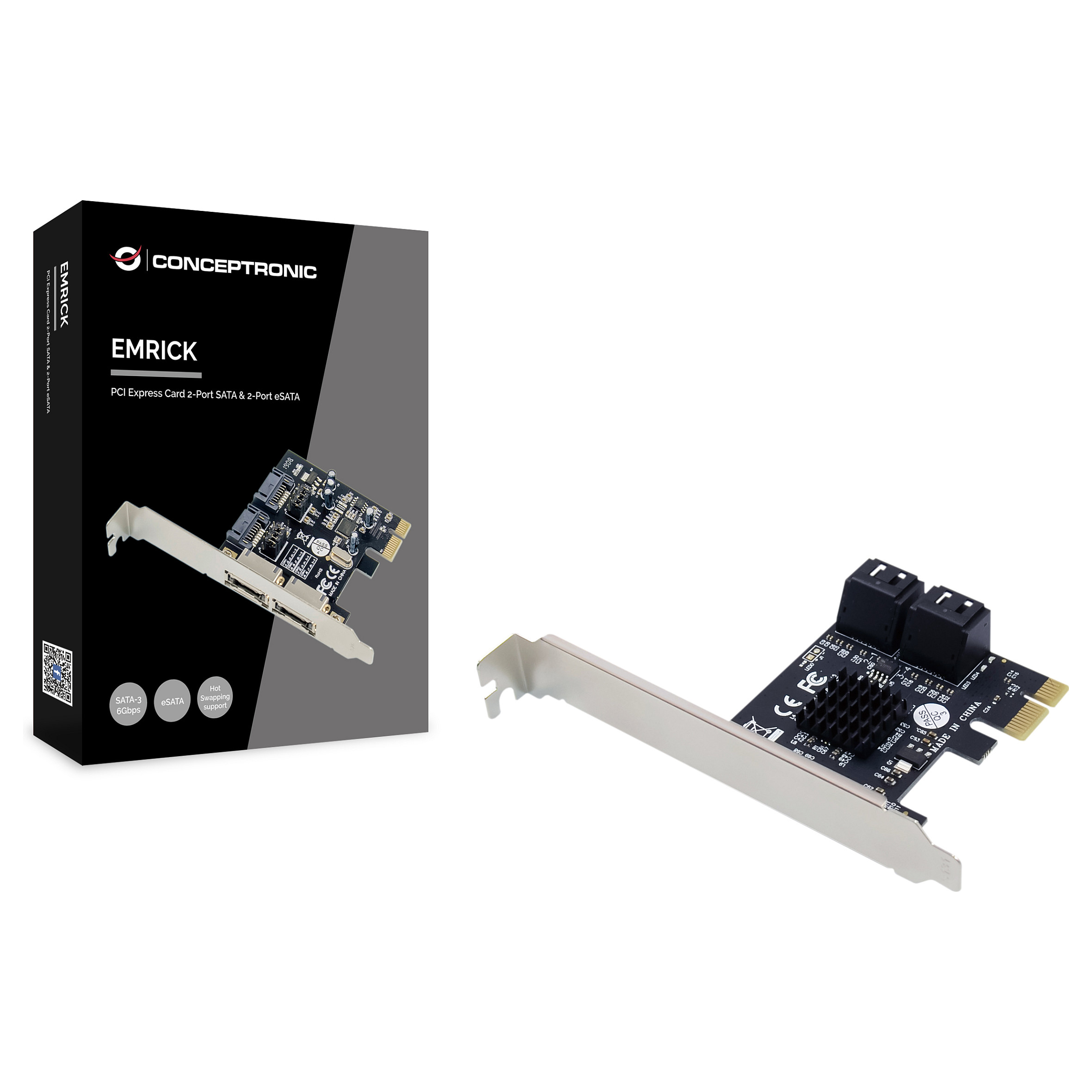 Kartelë Zgjerimi Conceptronic CSATA600EXI / PCIe te SATA & eSATA / SATA III 6 Gbit/s / ASMedia ASM1061 - Zezë - 2