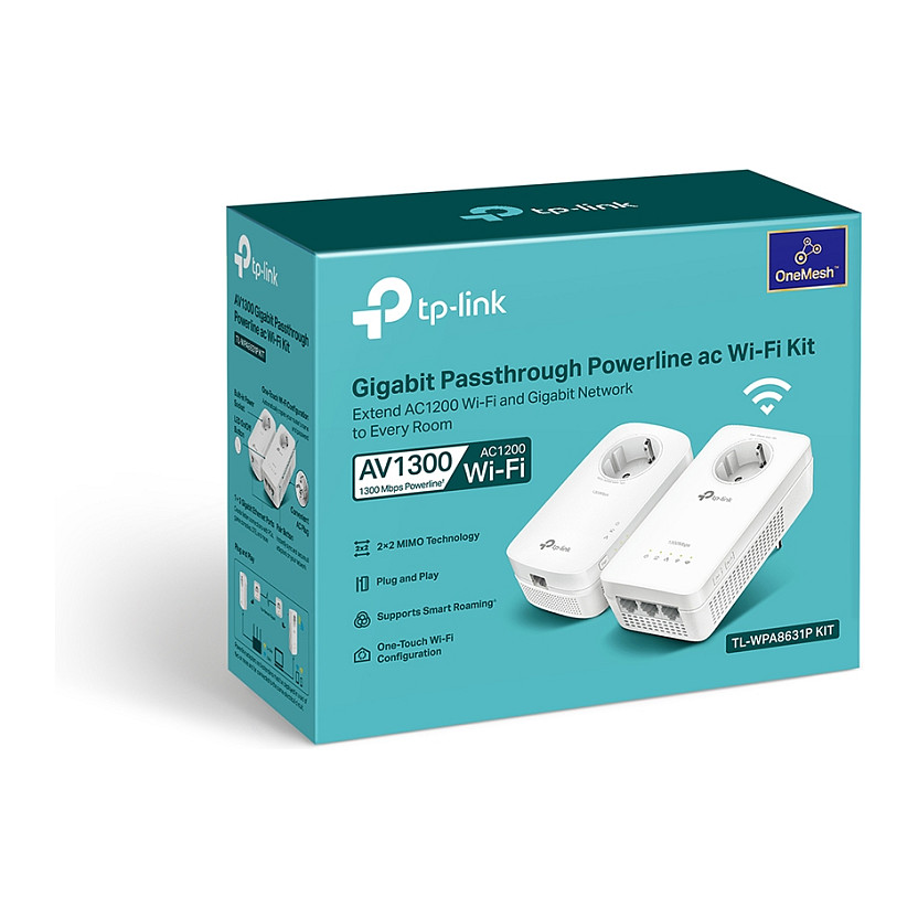 Power-LAN TP-Link TL-WPA8631P AV1300 Kit with AC1200 Wi-Fi / Gigabit Ethernet / and Pass-Through Socket - 8