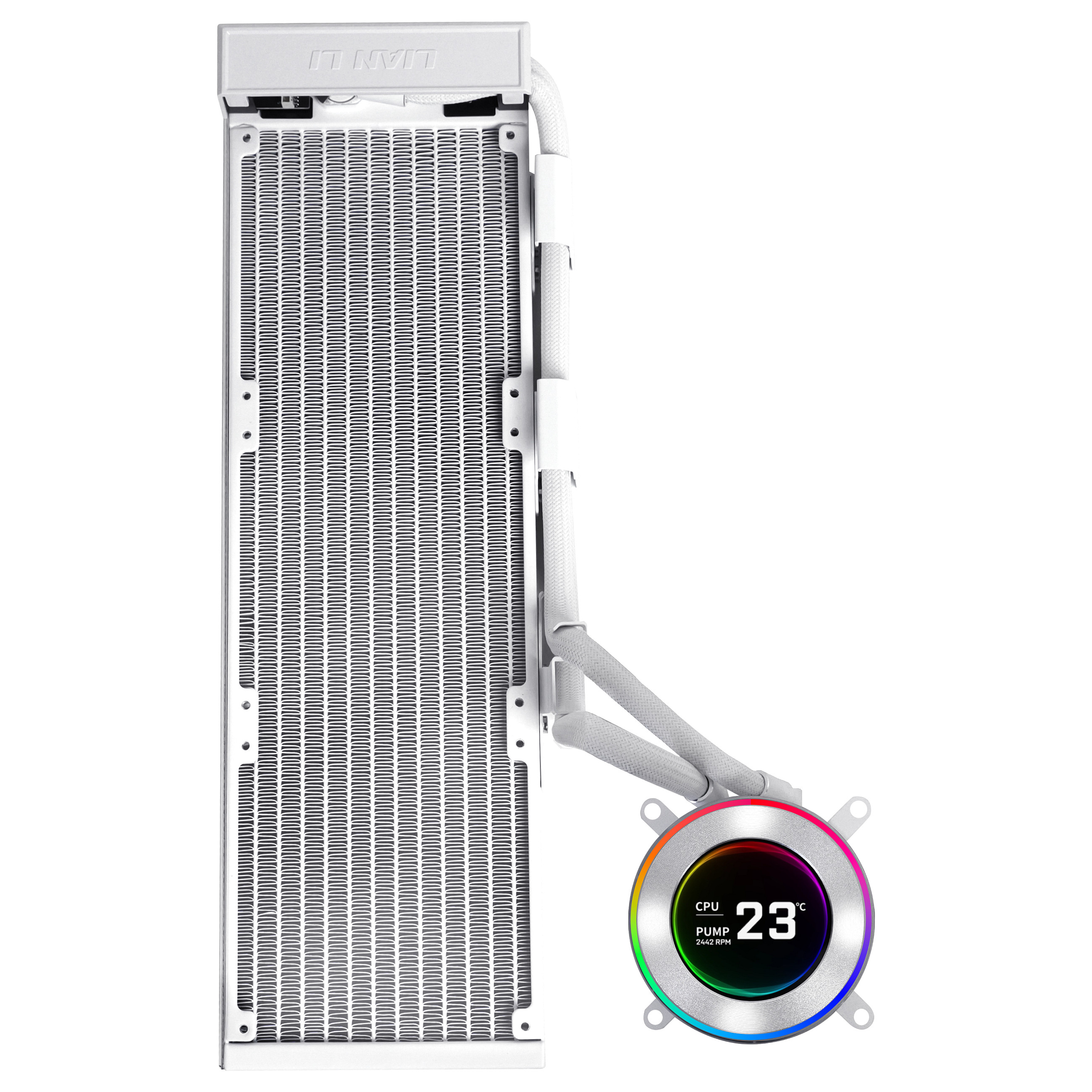 Ftohës për Procesor Lian Li HydroShift II LCD-C 360N / AIO / 360mm / Pa Ventilatorë / 2.1" IPS LCD / 400×122×24mm / LGA1700/1851 / AM4/AM5 – Bardhë - 2