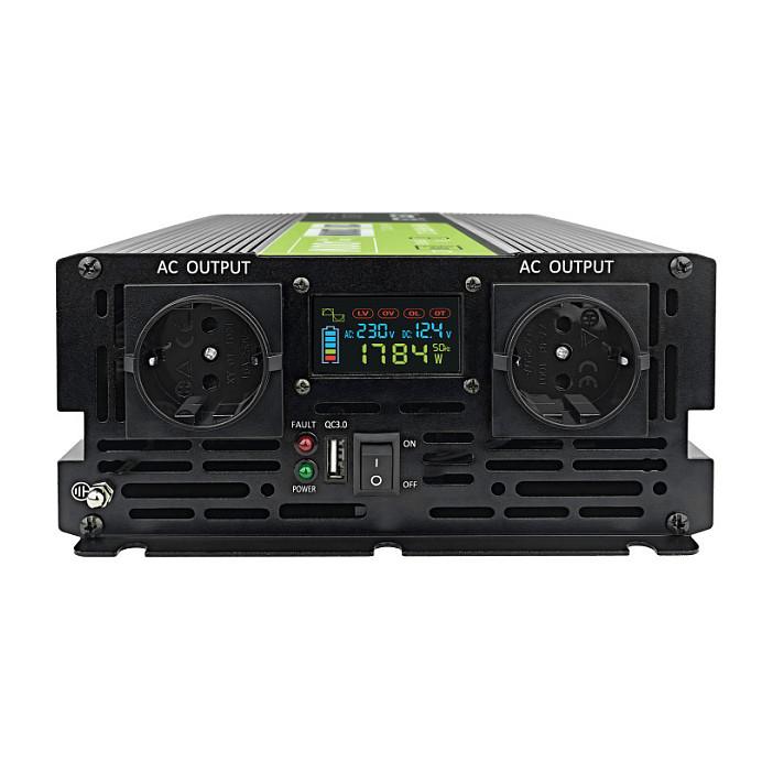 Inverter Green Cell PowerInverter LCD, 12 V, 2000 W, Sinus i pastër, me ekran LCD - Zezë - 2