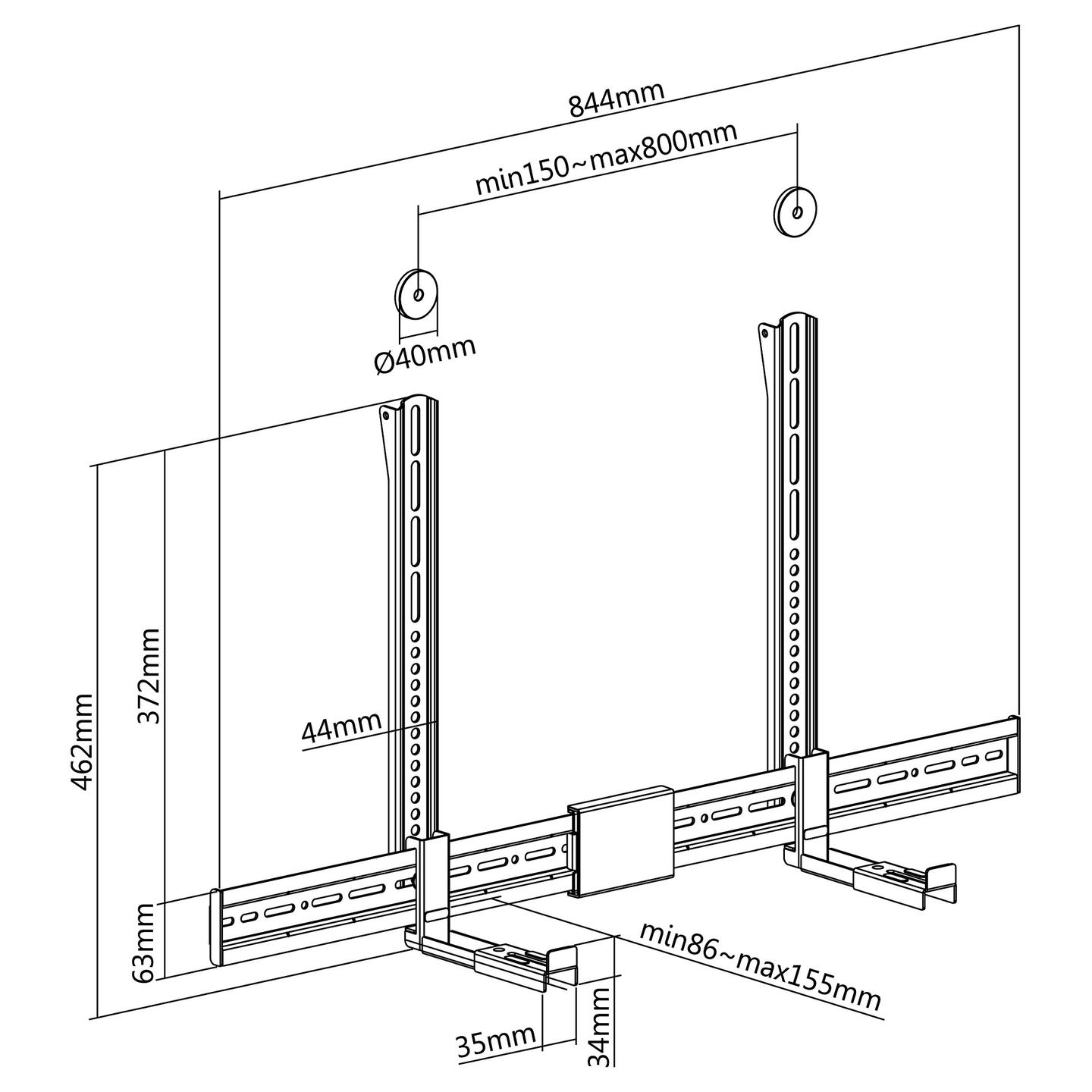 Mbajtëse për Soundbar Equip 650895 , për mur , deri 15kg , 86–155mm , VESA deri 800x400 - Zezë - 5