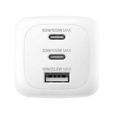 Adapter Belkin BoostCharge Pro, GaN, 2x USB-C, 1x USB-A, Power Delivery 3.1, PPS, 100W - Bardhë - 3