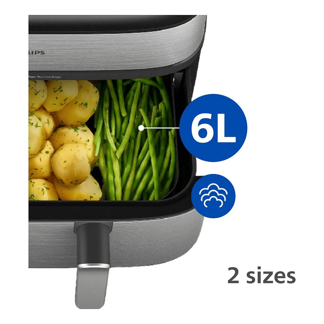 Fryer Philips 5000 Series Dual Basket / NA555/00 / 9L / 2750W / 2 Sirtarë / 12 Programe / 40–200°C / RapidAir Plus / Air Steam / Sync – Argjend/Zezë - 19
