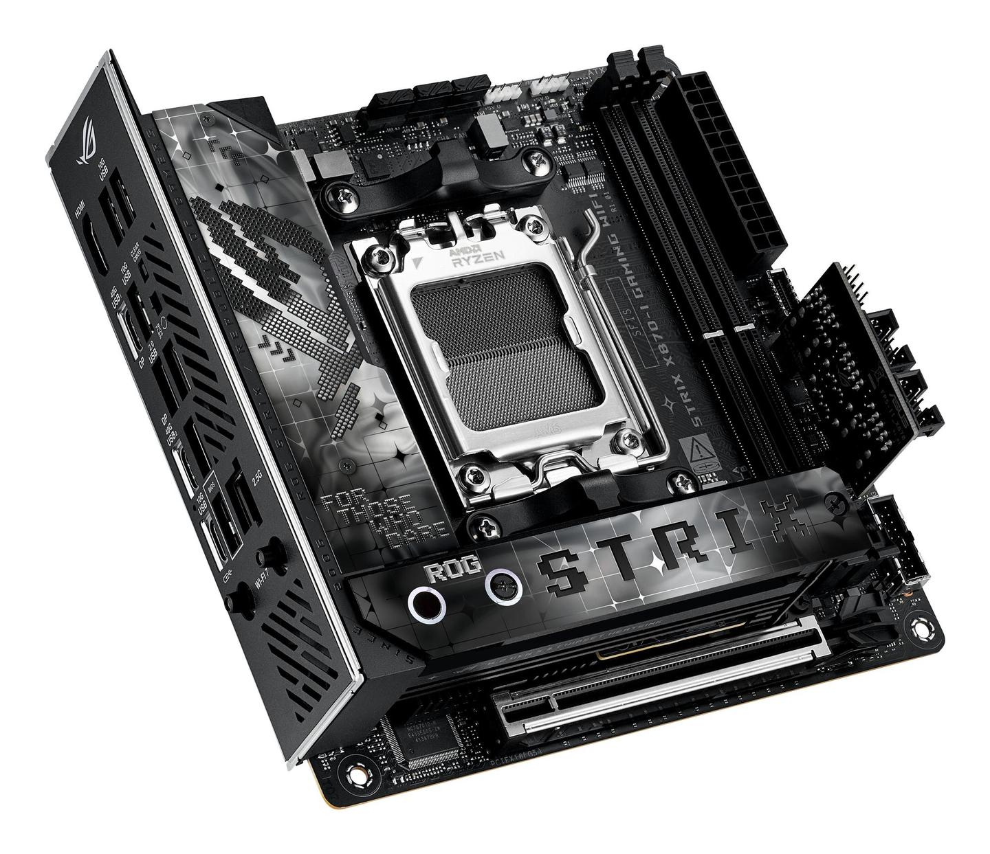 Pllakë Amë ASUS ROG Strix X870-I Gaming WIFI / AMD X870 / AM5 / Mini-ITX / DDR5 / PCIe 5.0 / Wi-Fi 7 / 2.5GbE