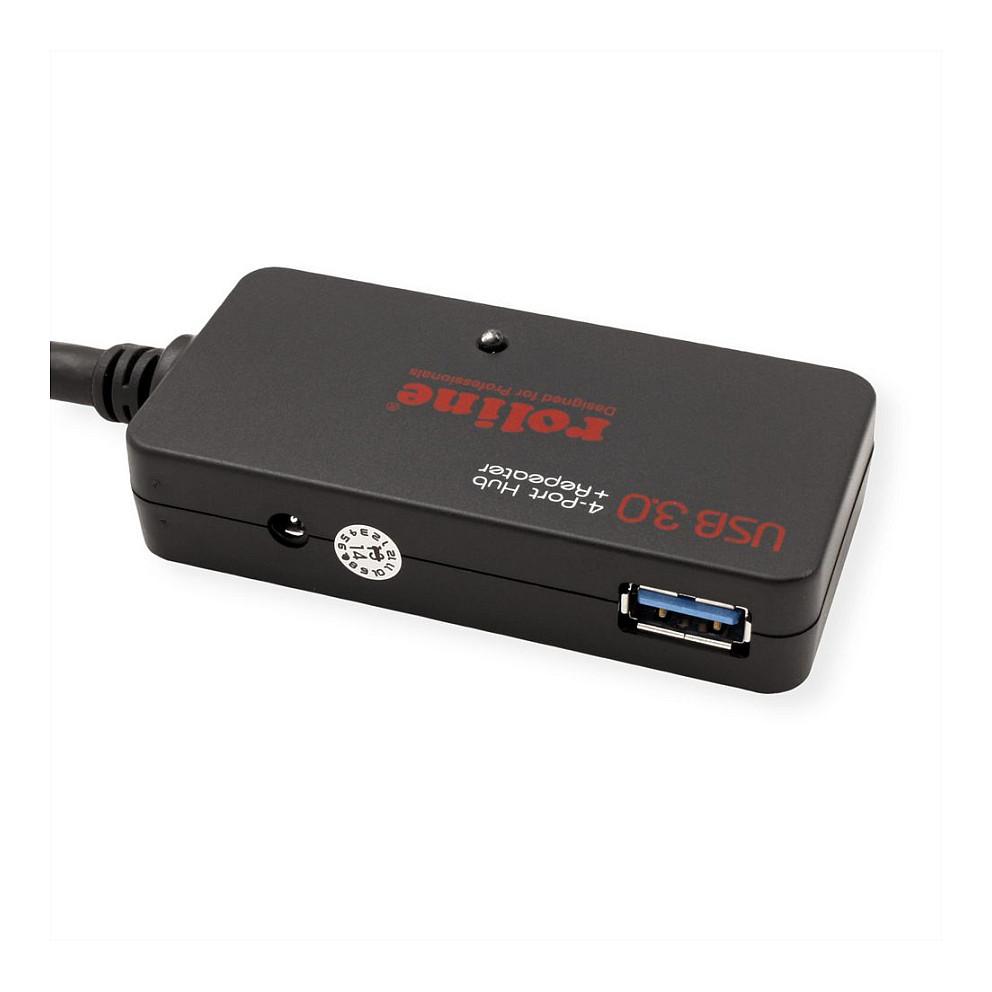 Hub USB ROLINE 12.04.1098, 4x USB-A, USB 3.2 Gen 1, 5Gbps, Repeater aktiv, 10m - Zezë - 3