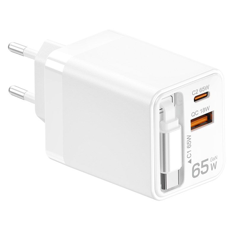 Adapter LogiLink PA0401 / 65W / GaN / 1x USB-A QC / 1x USB-C / 1x USB-C Kabel PD – Bardhë - 2