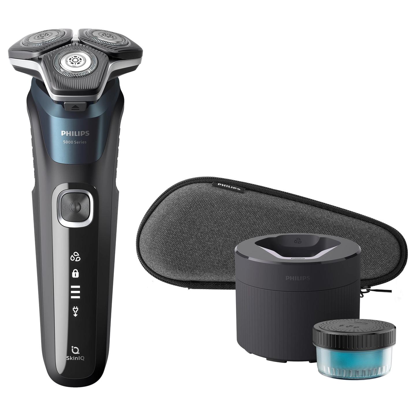 Makinë e rrojës për meshkuj Philips Series 5000 S5889/50 / SkinIQ / 45 SteelPrecision Blades / 360° Flex Heads / Wet & Dry / Quick Clean Pod – Zezë/Blu - 3