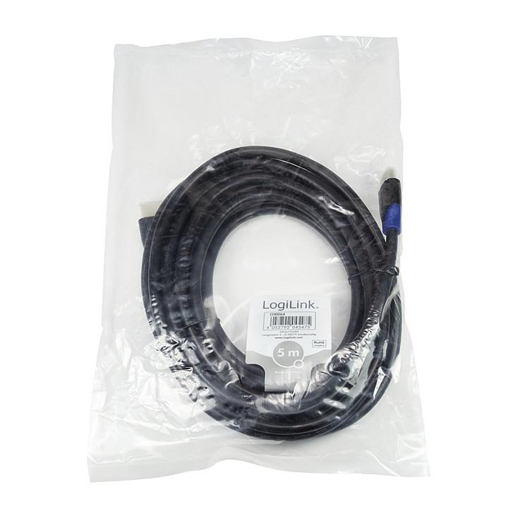 Kabllo HDMI LogiLink CH0064 / HDMI në HDMI / 5m / HDMI 2.0 / 4K 60Hz / High Speed / Ethernet - Zezë - 5