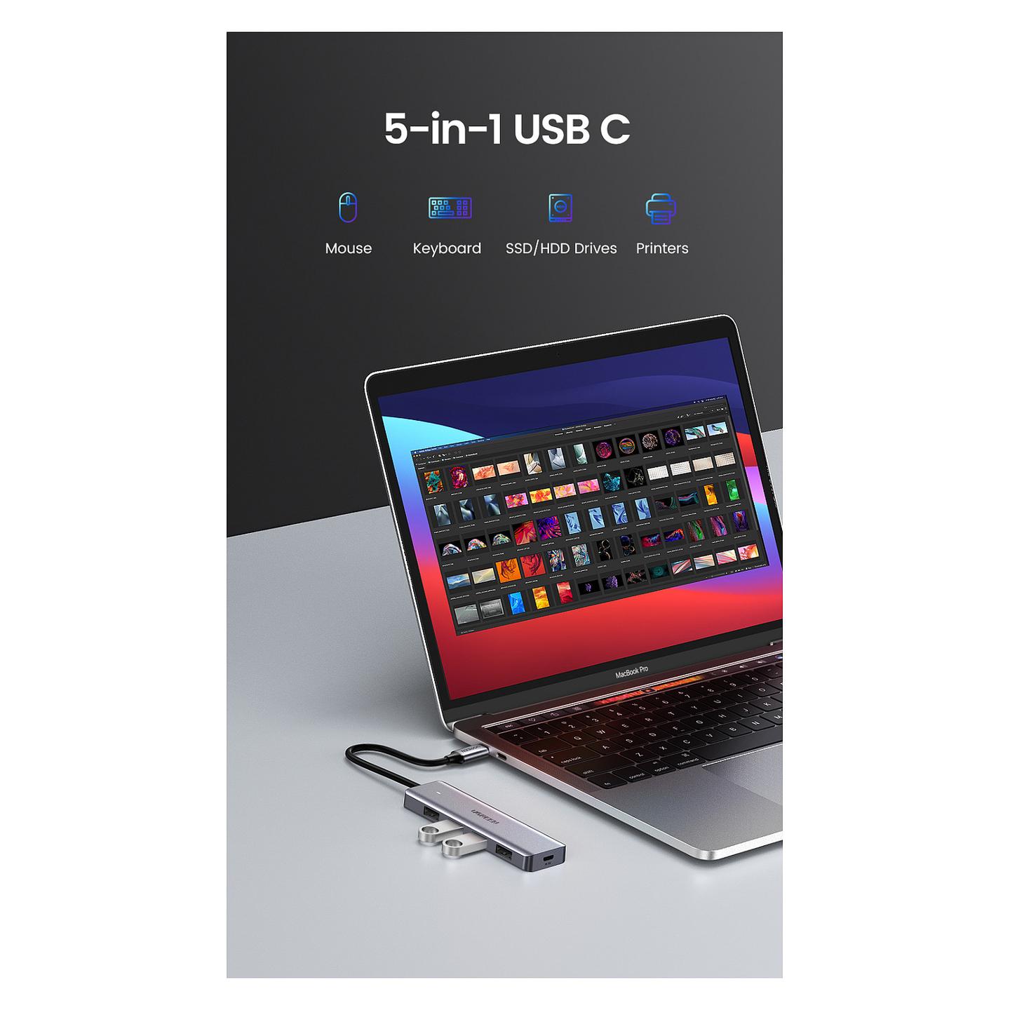 Hub USB-C UGREEN 70336, 4x USB-A 3.0, 5Gbps, 15cm - Argjend - 7