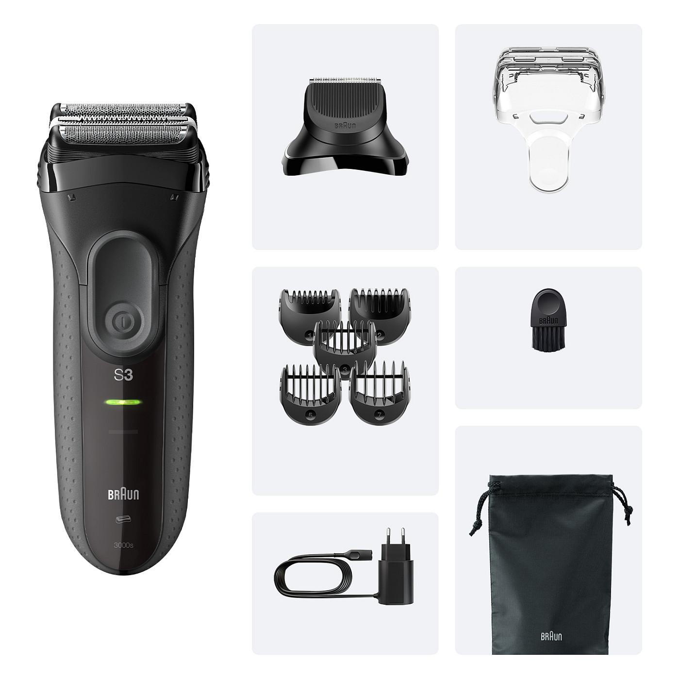 Makinë e Rrojës Braun Series 3 3000BT, 3-në-1, 3 Tehe Fleksibile, MicroComb, 45 Min, 5 Krehëra, 1–7mm, Me Bateri - Zezë - 2