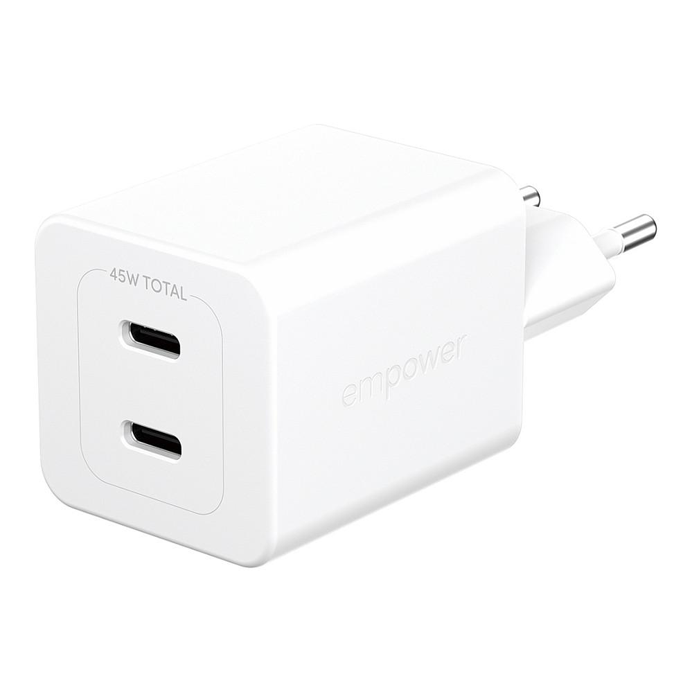 Karikues empower by PanzerGlass EM58685, Turbo 45W, GaN, 2x USB-C, PD 3.1, EU -Bardhë