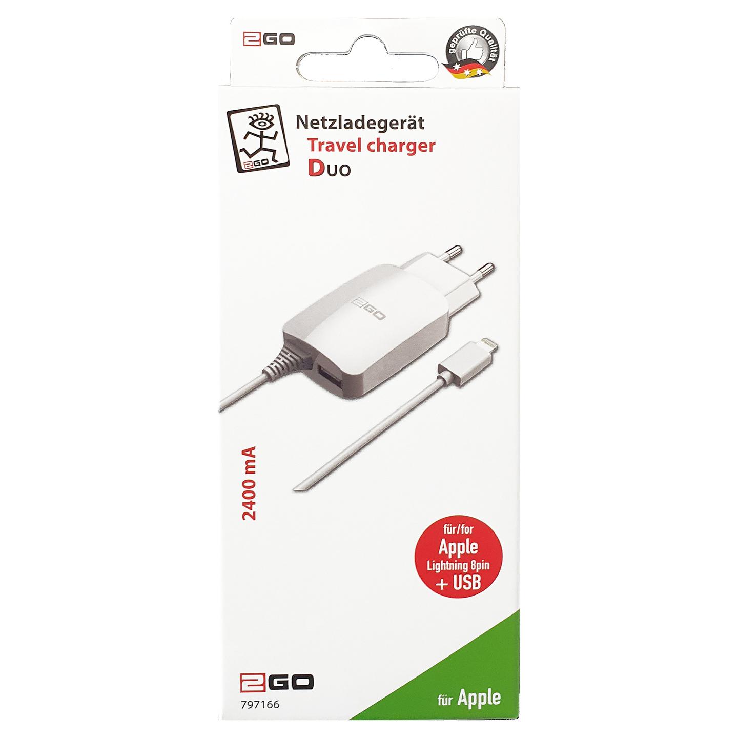 Karikues 2GO 797166, 12W, Lightning 1.4m, USB-A - Bardhë - 2