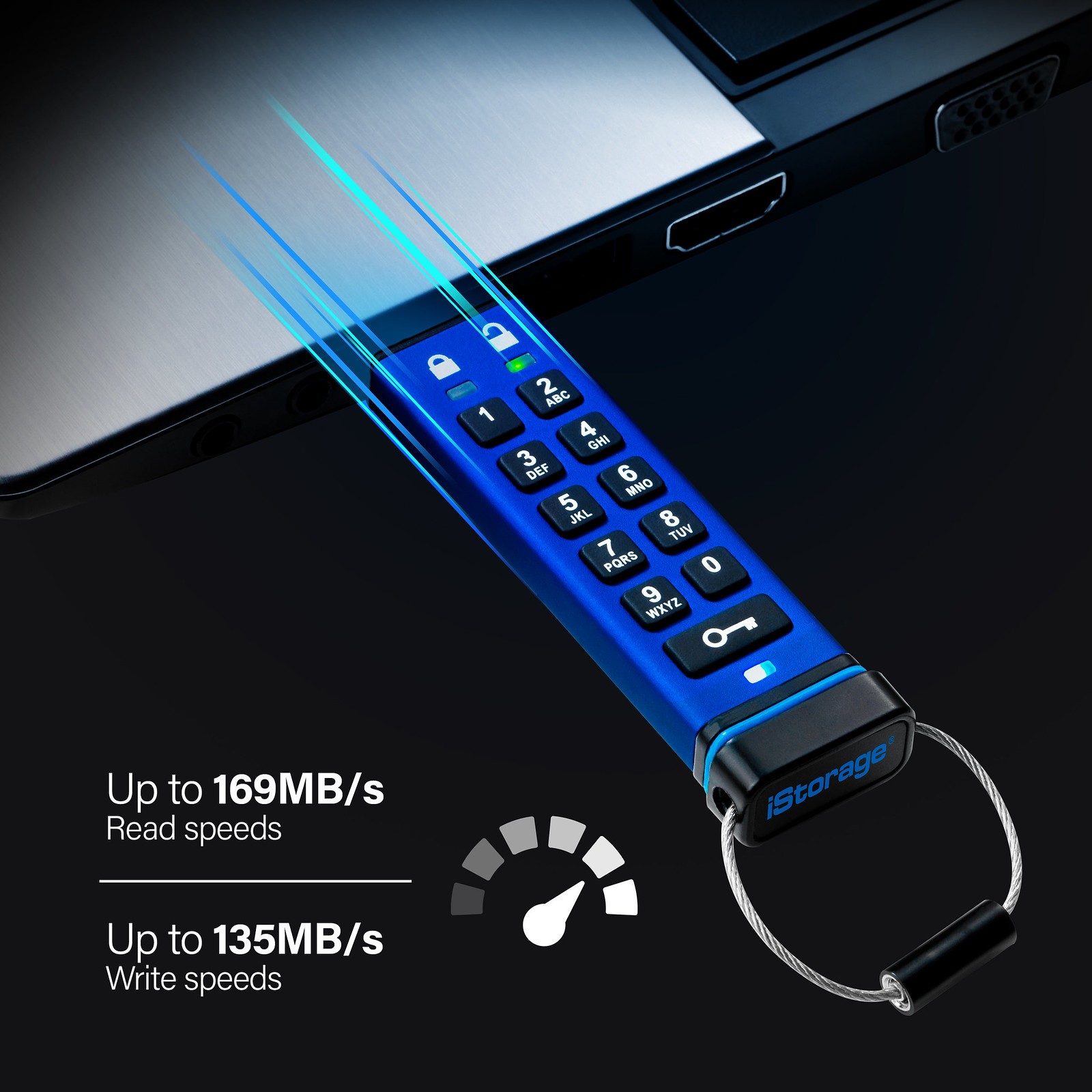 USB Flash Drive iStorage datAshur Pro / 8GB / USB Type-A / USB 3.2 Gen 1 - Blu - 5