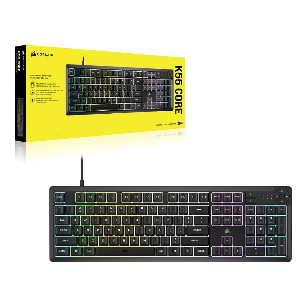 Tastierë Gaming Corsair K55 Core RGB / QWERTZ (DE) / Membrane / 110 Taste / 10-Zone RGB / 1000 Hz / 12-Key Rollover / 6 Makro / USB-A – Zezë - 5